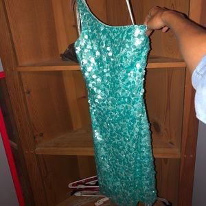 Light blue sequin short formal dress